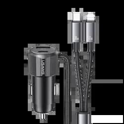 Chargeur Allume-Cigare Usams 66W 2 en 1 Noir
